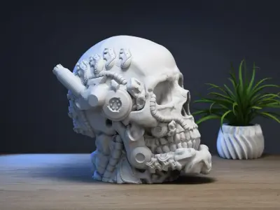 Robot Skull Headphone Stand  Cyborg Headset Stand  3D print model