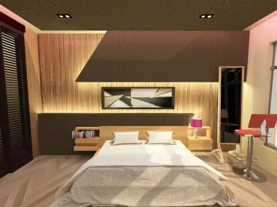 Simple Bedroom Design with and without window Low-poly 3D model