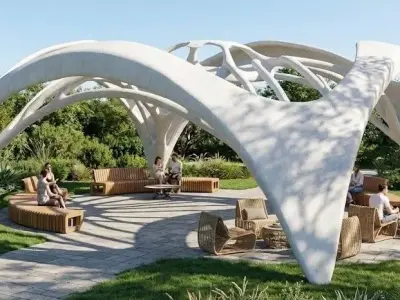 Futuristic Parametric Pavilion Organic Urban Shelter Low-poly 3D model