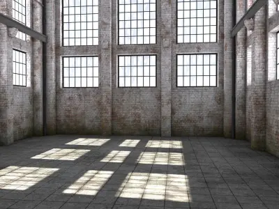 Warehouse room in industrial building Low-poly 3D model