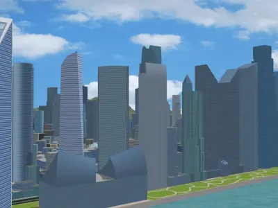 Castelia-City city with bridges and skyscrapers Low-poly 3D model