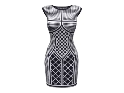 Sleeveless Round Neck Short Skirt Midi Chess Dress Low-poly 3D model