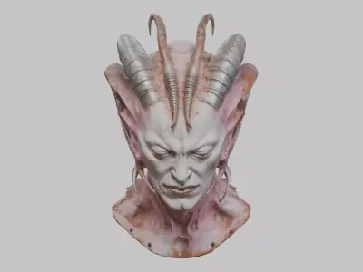 Fantasy Alien Head Bust Low-poly 3D model