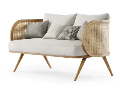 Double wooden rattan sofa CV22  3D model