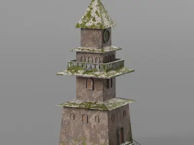 Mossy Watchtower Pagoda Low-poly 3D model