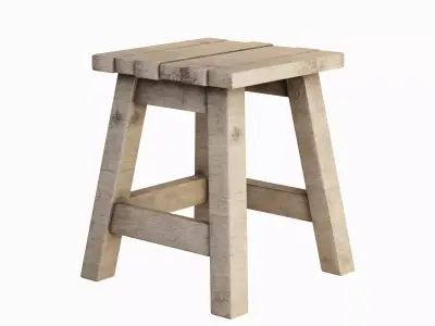 Medieval Wooden Stool 02 Low-poly 3D model