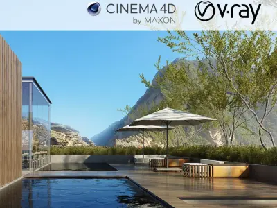 VRay - C4D Scene files - Resort Exterior 3D model