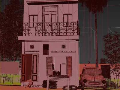 Beach house scene 3D model