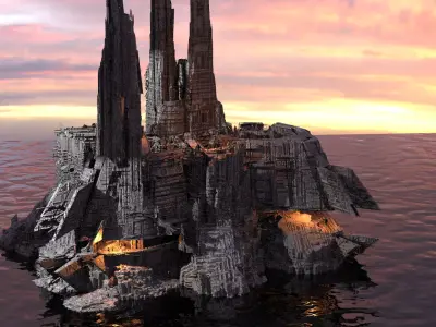 Mountain Sci fi Castle 3D model