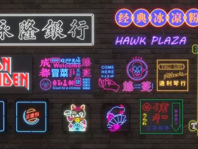 Neon Signs Cyberpunk Signs Low-poly 3D model