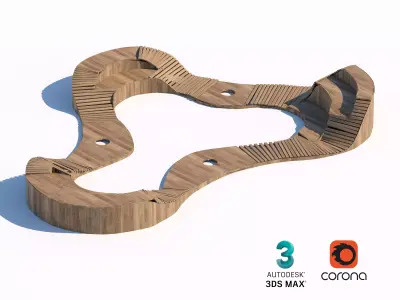 Contemporary Wooden Walkway with Integrated Seating Free 3D model