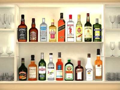 Liquor Bottles With Bar Unit Interior Low-poly 3D model