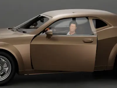 Man in a leather jacket sitting on the car closing the car door 3D print model