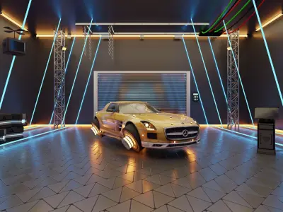 Futuristic Car Reveal Garage Scene Low-poly 3D model