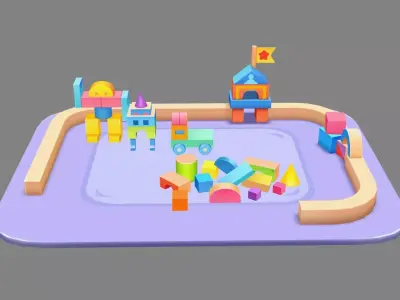 A bunch of building block toys Low-poly 3D model