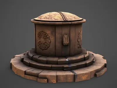 medieval gated well Low-poly 3D model