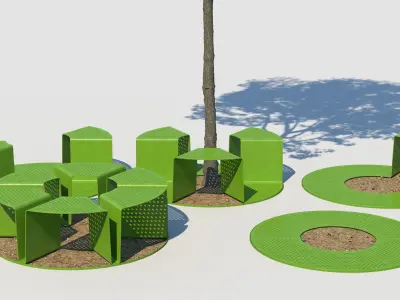 Park bench with animated tree 3D model