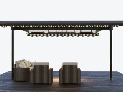 Two sided casset awning with rattan garden furniture  3D model