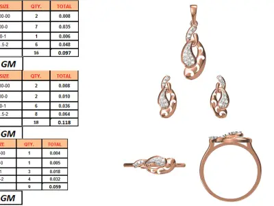 Light wt Ring Earrings Pendant set 3dm stl 1-render details 3D print model 15