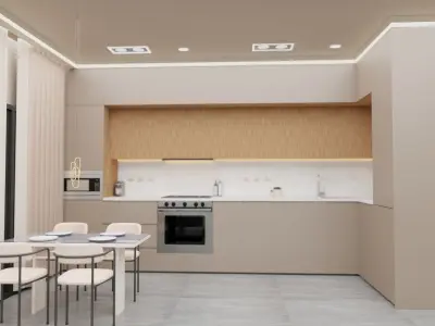 Minimalist kitchen 3D model Low-poly 3D model