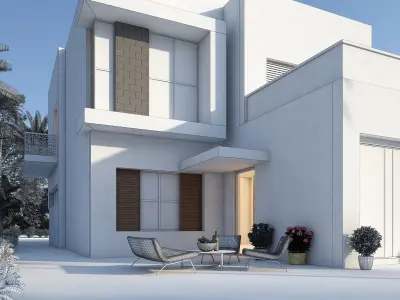 Villa 6 modern with pool and palm trees 3D model