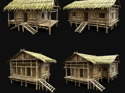 BAMBOO HOUSE JUNGLE HUT CASTAWAY SURVIVAL BUILDER COLLECTION AAA 3D Model Pack