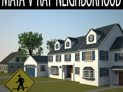 Neighborhood house with tree 3D model