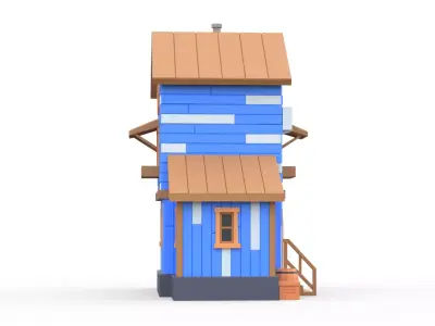 Wooden House A with UV Low-poly 3D model