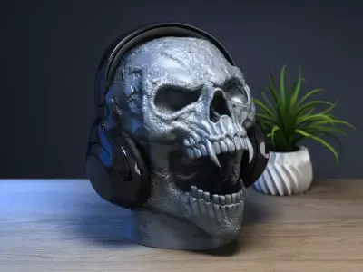 Scream Skull Headphone Stand Cyborg Headset Stand 3D print model