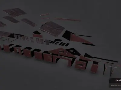 House  barn Modular Low-poly 3D model