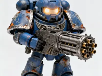 Battle-Worn Blue Space Marine Chibi 3D Model Low-poly 3D model