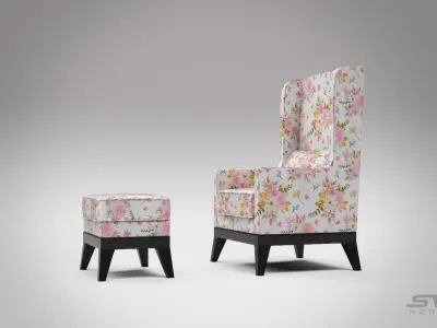 Wing Back Chair Low-poly 3D model