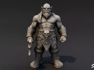 Ogre Warrior Standing Guard Statue Low-poly 3D model