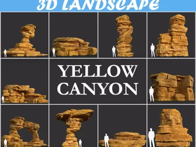 Low poly Yellow Canyon Column 181127 Low-poly 3D model