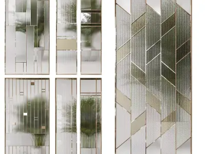 Partition 8 four mirrors with geometric pattern in gold and s... 3D model