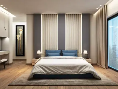 BEDROOM modern with wooden floors 3D model