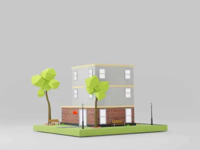 Supermarket Low Poly Diorama 001 Low-poly 3D model