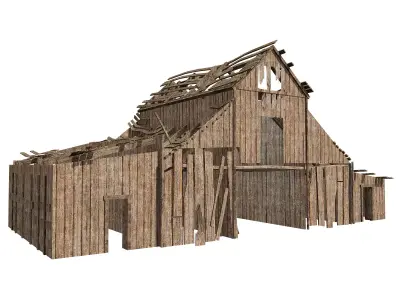 Wooden abandoned old raw barn da1 Low-poly 3D model