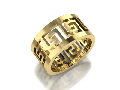 Ring 3D print model sterling silver with geometric pattern 3D print model