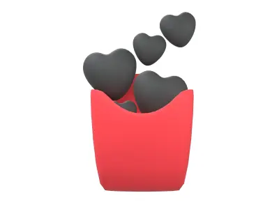 Heart French Fries Packaging Icon v1 002 Low-poly 3D model