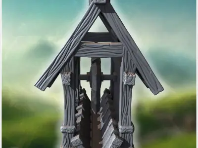 Wooden shelter with reinforced beams simple plank roof and rusti 3D print model