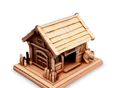 Stylized LowPoly Wooden Cabin Low-poly 3D model