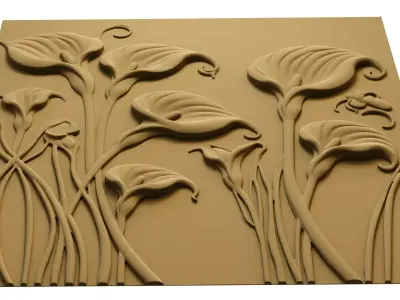 Calla Lily Relief Panel Wall Decor Set STL Mural CNC 388 3D model