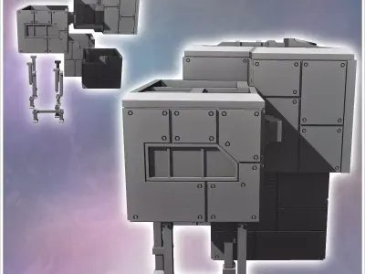 Futuristic fortified base with steel walls and armored tower wit 3D print model