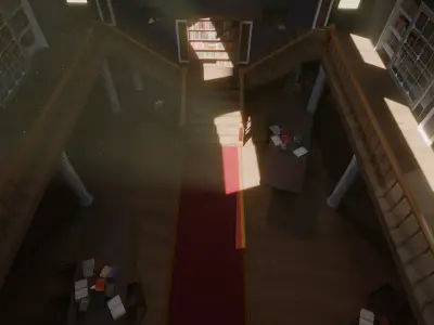 Library of The Firsts Vintage wood library interior Low-poly 3D model