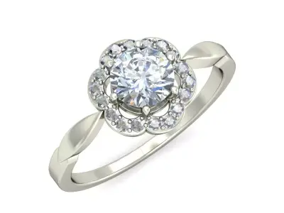 Elegant Floral Diamond Ring in Sterling Silver 3D print model