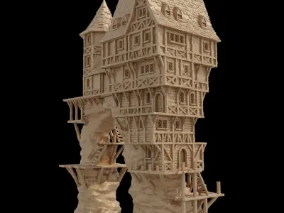 Seaside Cliff Manor Tabletop Terrain 28 MM 3D print model