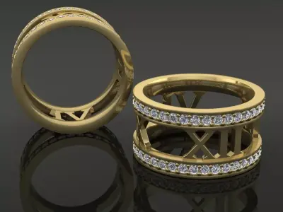 Roman Numeral Diamond Band Mix Size 3D print model