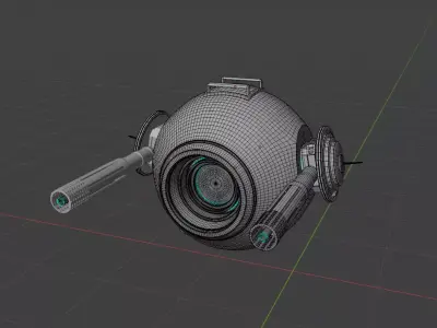 Aged Green Robot Sphere with Blue Light and Functional Details 3D model