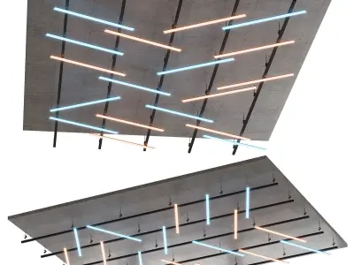 Metal frame suspended ceiling with lighting 60  3D model